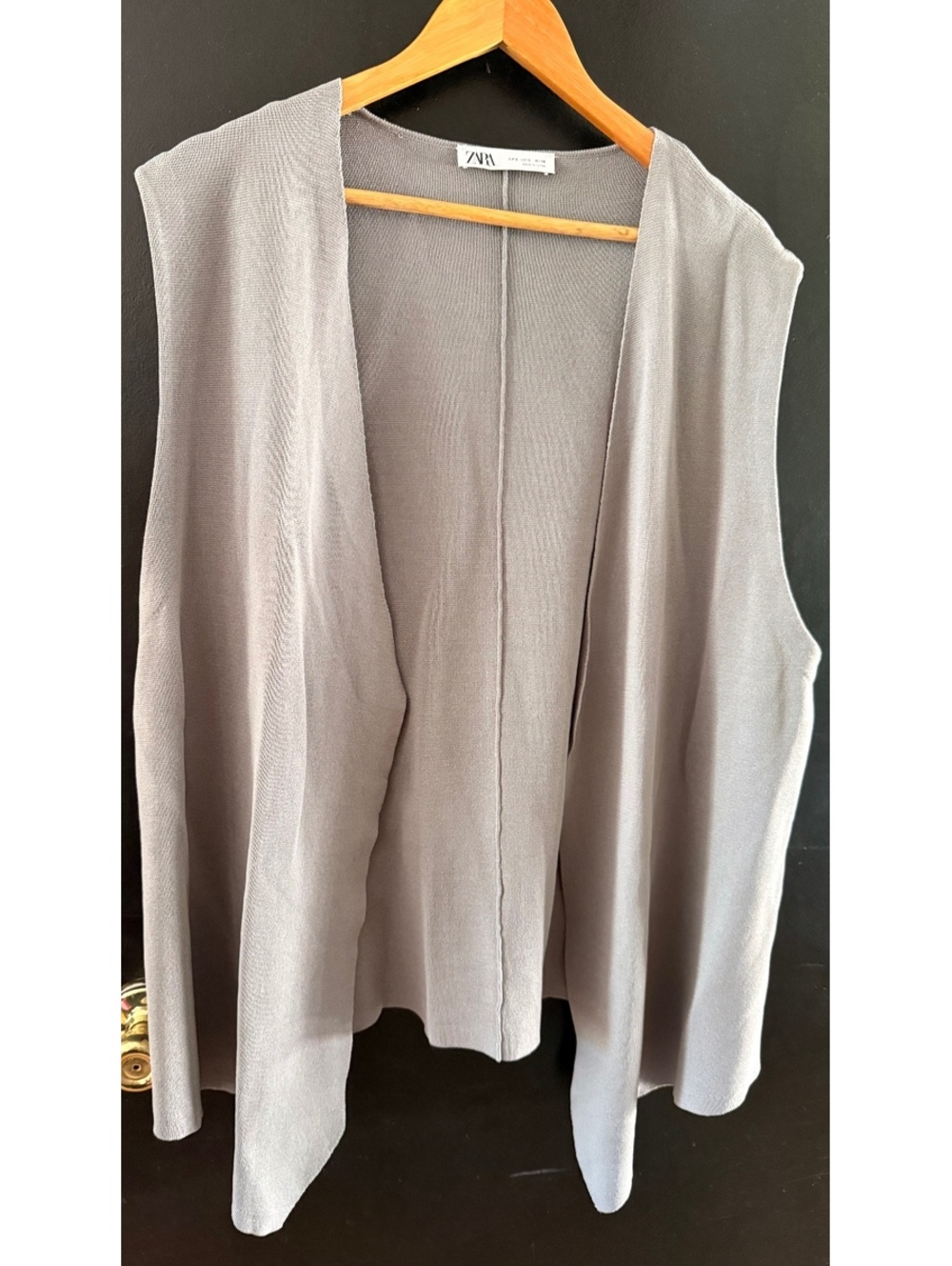 Zara Gray Longline Knit Vest Small Open Front Draped Cardigan Minimalist